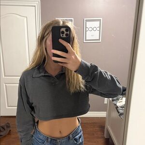 H&M Dark Gray Cropped Polo Top